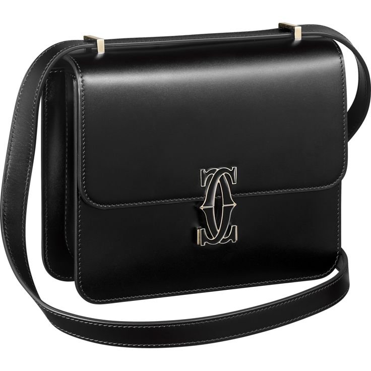 Borsa mini, C de Cartier, pelle di vitello nera, finitura oro e smalto nero